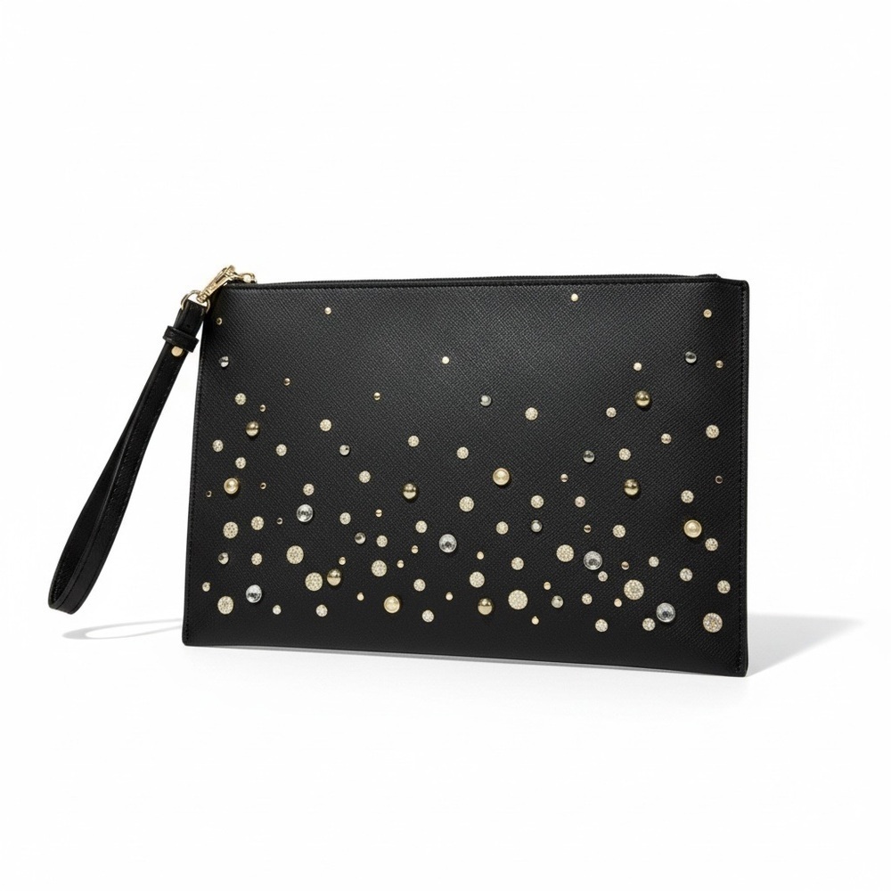 NY&CO Elegant Black Clutch with Gold Accents